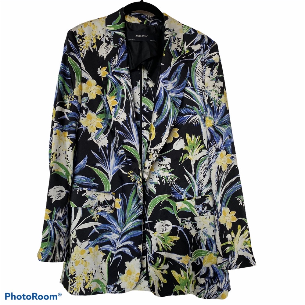 Zara Basic Flowing Printed Floral Blazer Sz Small